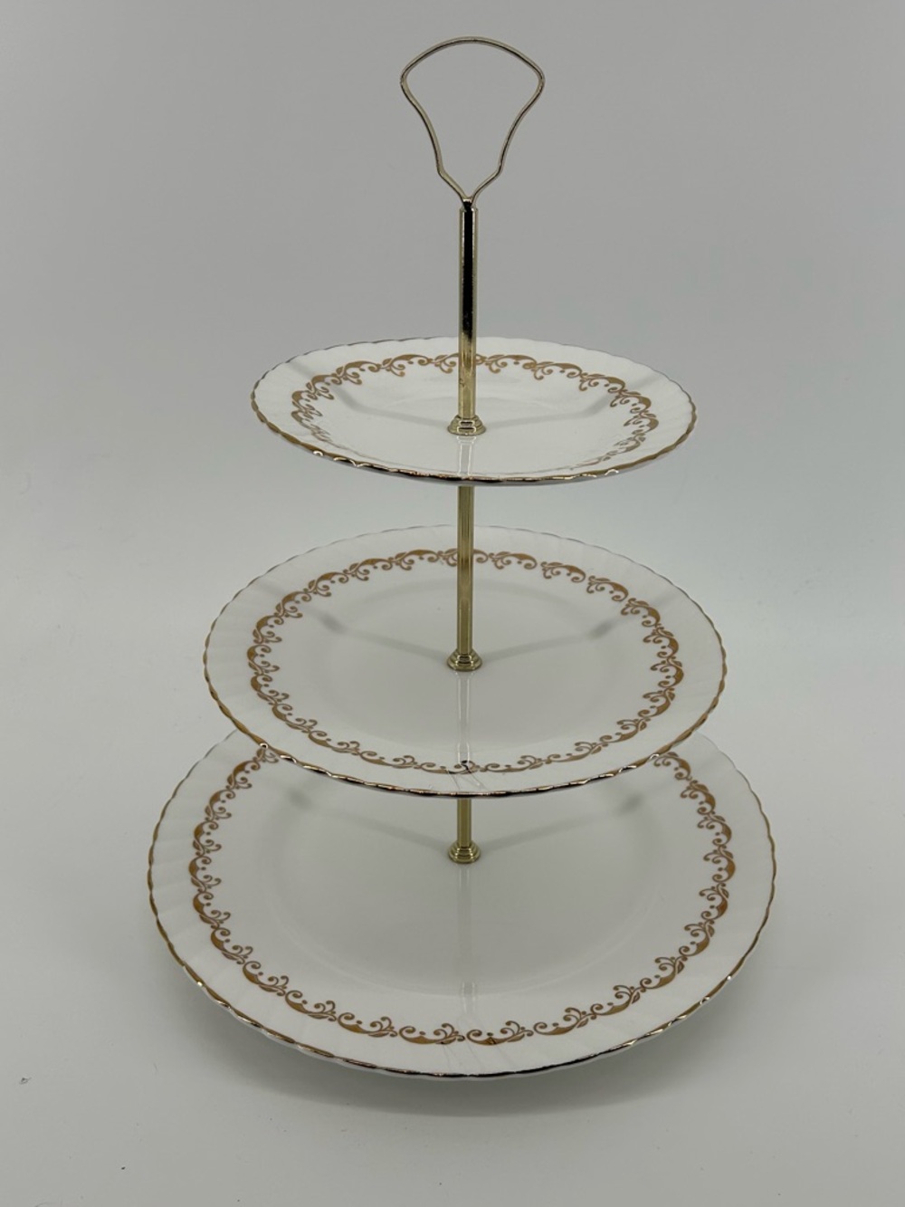 Three-Tier White and Gold Elizabethan  Serving Stand